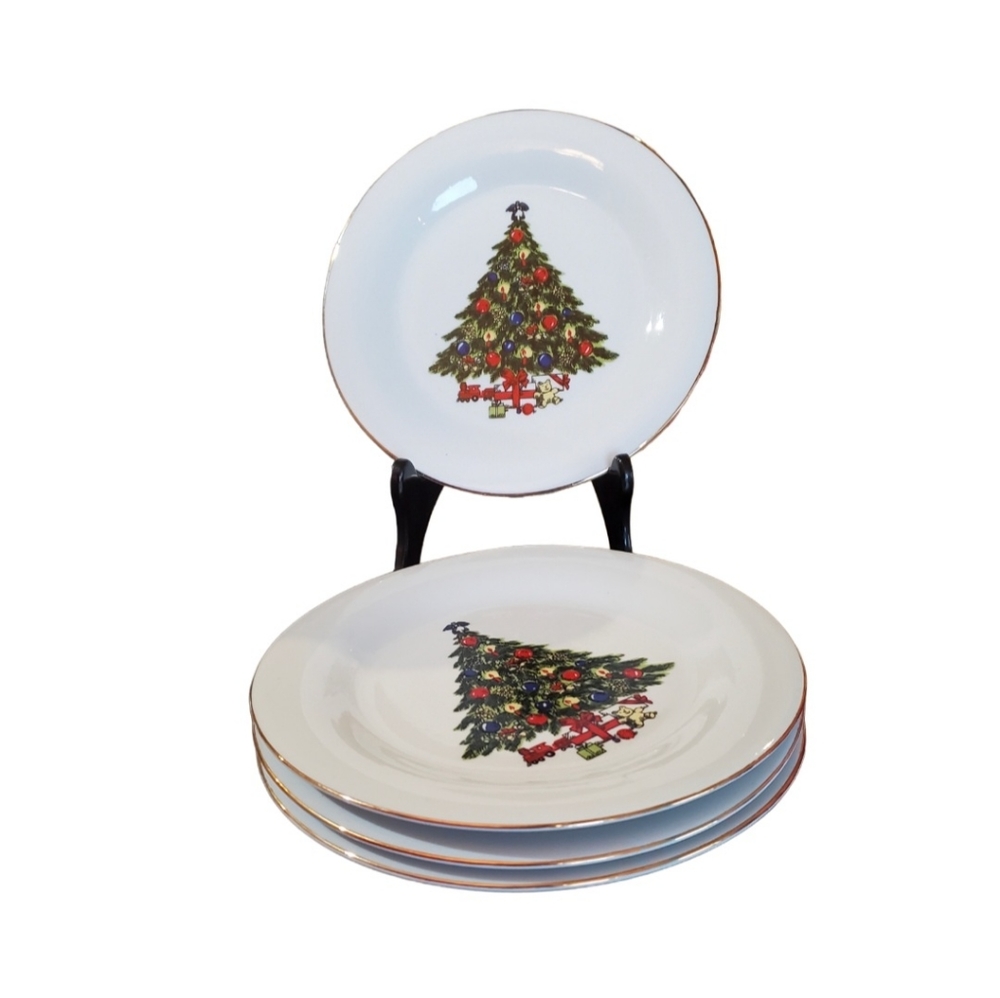 4 Seagull China Christmas Tree Salad Plates